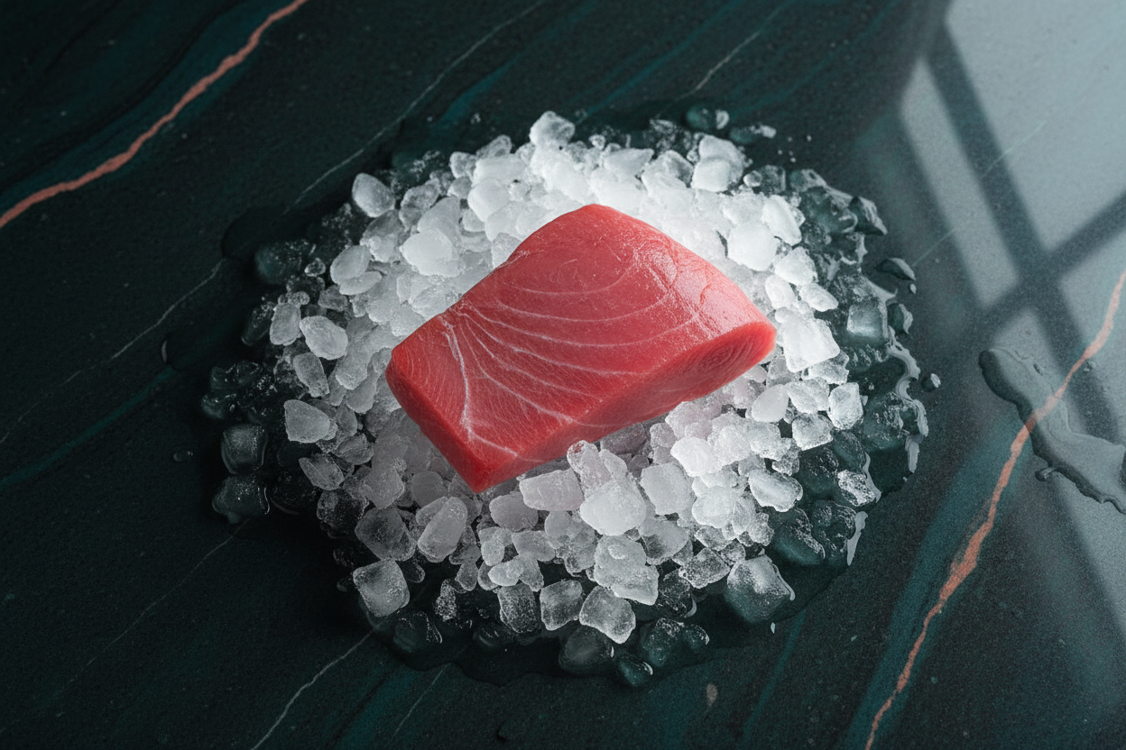 Filete de atún sobre hielo